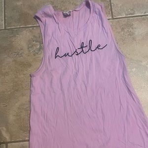 Bella Canvas light purple HUSTLE muscle shirt. Sz L